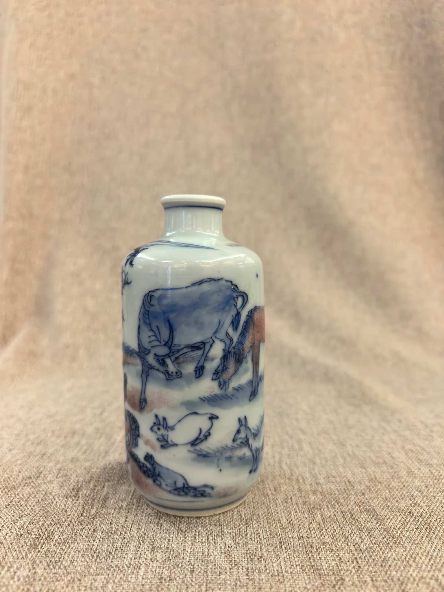 清中期 青花釉里红十二生肖鼻烟壶