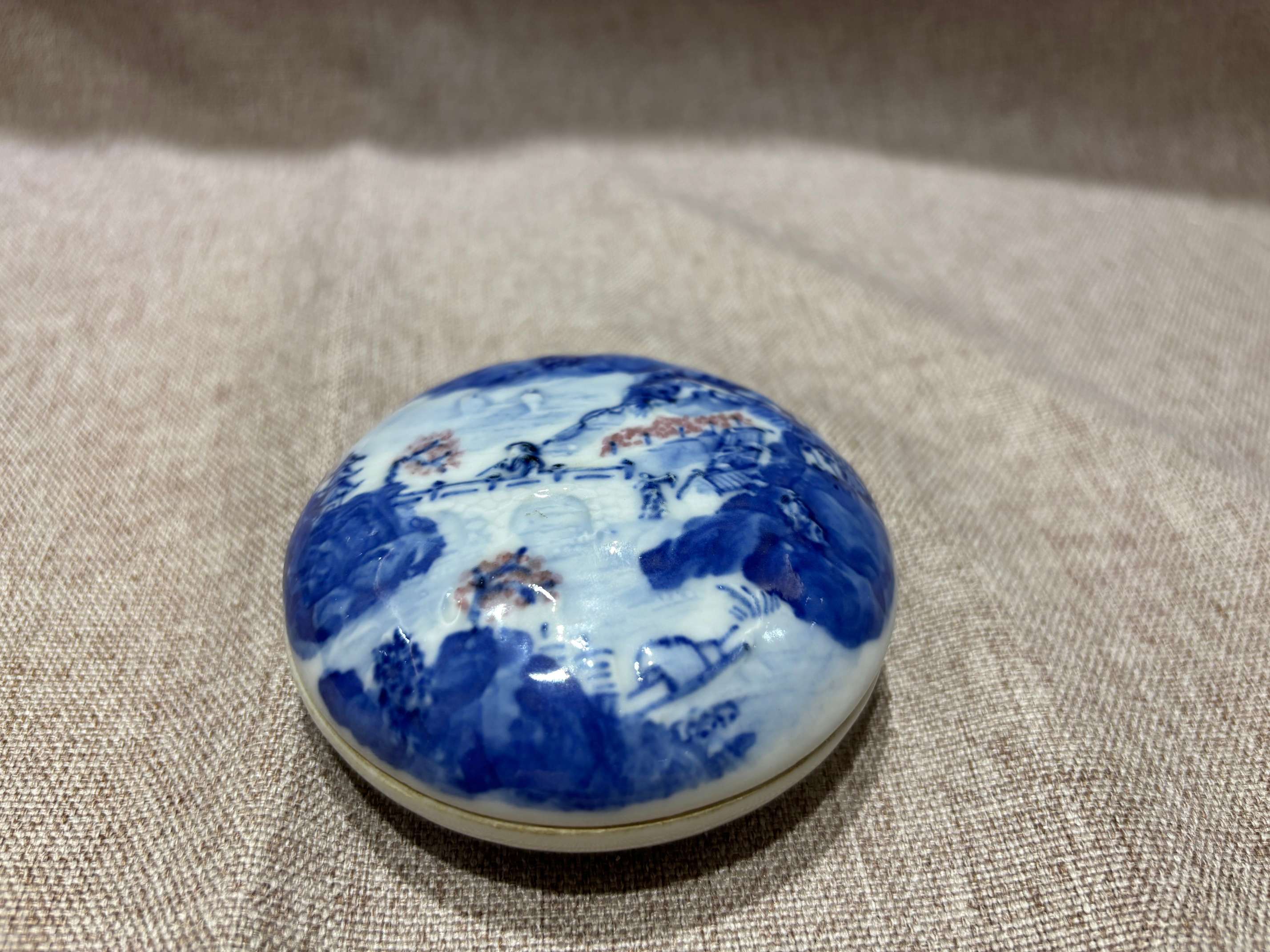 清晚期 青花釉里红印盒